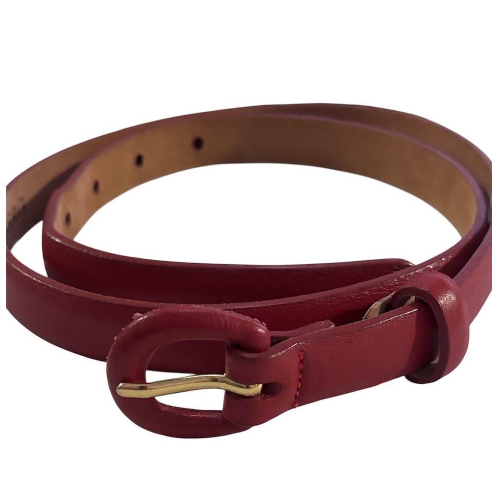 W Kleinberg Genuine Leather‎ Skinny Belt Red Made in USA Gold Buckle Size S